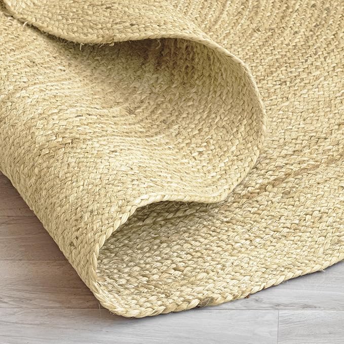 HOMEMONDE Braide Natural Jute Rug 5'x8' Boho Home Decor Area Rug - Barley White Hand Woven Rustic Vintage Reversible for Bedroom, Kitchen, Living Room, Hallway, Dining Room