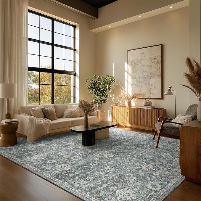 8x10 Washable Area Rugs Ultral Soft Non-Slip Stain Resistant Vintage Boho Large Carpet for High-Traffic Living Room & Dining Room