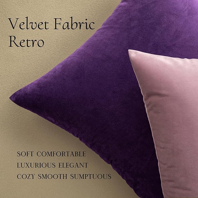 MIULEE Velvet Throw Pillow Covers 16x16 Inch, Pack of 2 - Eggplant Purple, Super Soft Decorative Square Cushion Cases Modern Luxury Home Decor for Sofa,Couch,Bed,Chair