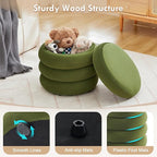 Compact Round Ottoman, Plush Velvet Upholstery Storage Ottoman, Modern Tufted Circle Design with Removable Lid for Lounge, Dorm and Entryway,Olive Green