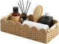StorageWorks Toilet Paper Storage Basket, Living Room Organizers and Storage, Toilet Paper Basket with Wooden Handles, Small Paper Rope Scalloped Basket, Brown