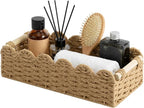 StorageWorks Toilet Paper Storage Basket, Living Room Organizers and Storage, Toilet Paper Basket with Wooden Handles, Small Paper Rope Scalloped Basket, Brown
