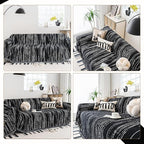 Chenille Couch Cover Pet Friendly, Sofa Cover Washable, Reversible Sofa Slipcover for Sectional Sofa, Loveseat, 2 or 3 Cushion Couch, Corner Sofa, Futon Cover (71" X 134", Black)