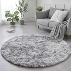 Amdrebio Tie-Dyed Light Grey Round Rugs for Living Room, 8x8 Rug, Extra Large Circle Area Rug for Bedroom, Soft Fluffy Carpet, Modern Floor Circular Rug, Big Shaggy Farmhouse Rug for Apartment