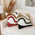 Boho Throw Pillow Covers 18x18 Inch Set of 1, Tufted Abstract Decorative Pillow Cover Mid Century Modern Pillow Cases Bohemian Cushion for Couch Sofa Bed Living Room Home Decor, Orange-red