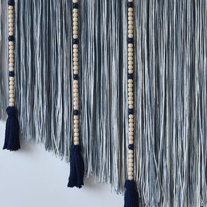 Jakalin Macrame Wall Hanging Blue dip dye Handcrafted Decorative Art for Living Room Bedroom or Office Boho Chic Modern Wall Decor with Unique Beadwork 57" W × 43" L