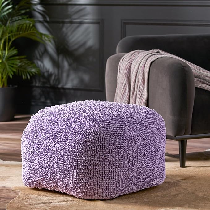 Foamma Pouf Ottoman 20" 20"x14", Lavender - Square Ottoman Foot Rest for Living Room and Bedroom, Spongy Pouf Footstool with Microfiber Chenille Cover, Foot Rest for Couch with Removable Cover