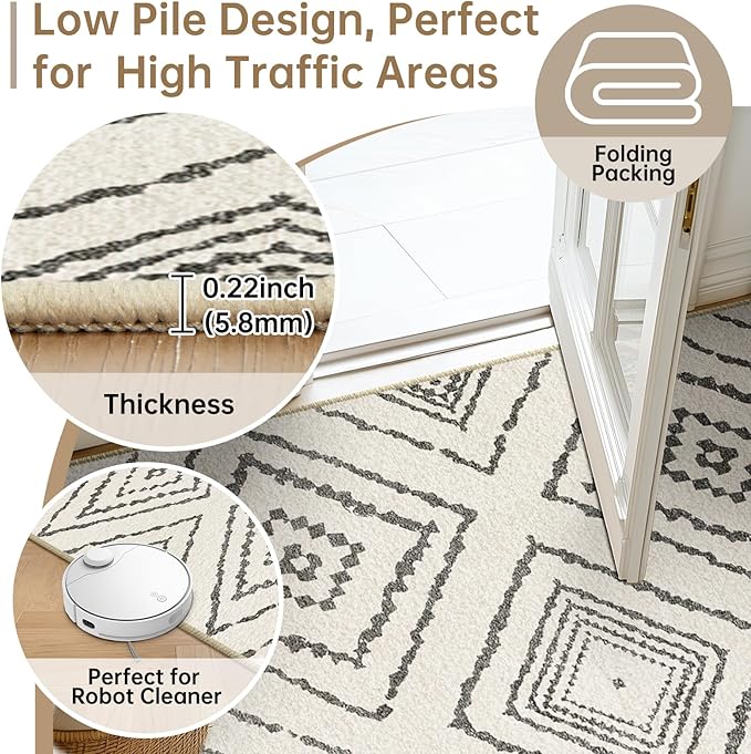 Area Rug 10x14 Rug Machine Washable Non-Slip Low Pile Print Pattern Western Rug for Living Room Bedroom Entryway Tribal Series -Navywhite/Black
