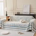 ROOMLIFE Thicked Striped Couch Cover with Tassel Blue Chenille Sofa Cover Blanket for Sectional Sofa, Soft Sofa Slipcovers for L Shaped Love Seat 2-3 Cushion Couch Anti Slip Sofa Protector, 71"x118"