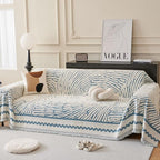 ROOMLIFE Thicked Striped Couch Cover with Tassel Blue Chenille Sofa Cover Blanket for Sectional Sofa, Soft Sofa Slipcovers for L Shaped Love Seat 2-3 Cushion Couch Anti Slip Sofa Protector, 71"x118"