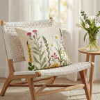 AVOIN colorlife Spring Summer Floral Daisy Embroidered Throw Pillow Covers, 18 x 18 Inch Colorful Flowers Decorative Tufted Patterned Linen Cushion Case for Sofa Couch Set of 2