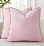 decorUhome Summer Chenille Soft Cozy Throw Pillow Covers 22x22 Set of 2, Modern Farmhouse Boho Velvet Decorative Euro Sham Pillow Cases with Stitched Edge for Couch Sofa Bed Home Decor, Blush Pink