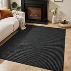 Softlife 4x6 Faux Jute Area Rug, Washable Rugs for Entryway Modern Farmhouse Non-Slip Accent Rug Floor Carpet for Dining Room Living Room Bedroom Kitchen Entryway, Black