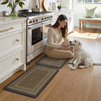 KIMODE Anti Fatigue Kitchen Mats, Boho Distressed Kitchen Floor Mats 20"x47"+20"x32", Non Slip Waterproof Kitchen Rugs, Padded Comfort Standing Mats for Laundry Office Sink Desk Grey/Brown