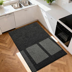 Softlife Faux Jute Washable Area Rug for Front Door Entryway, 3x5 Indoor Non Slip Small Mat for Kictchen Entry Bathroom, Small Solid Boho Natural Rugs for Inside Entrance Hallway, Black