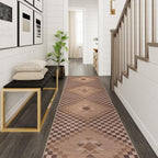 LIVEBOX Easy Jute Washable Runner Rug 2x10, Non Slip Brown Checkered Kitchen Rugs, Ultra Thin Farmhouse Runner Rugs for Hardwood Floor, Non Slip Long Hallway Rug 10 Ft