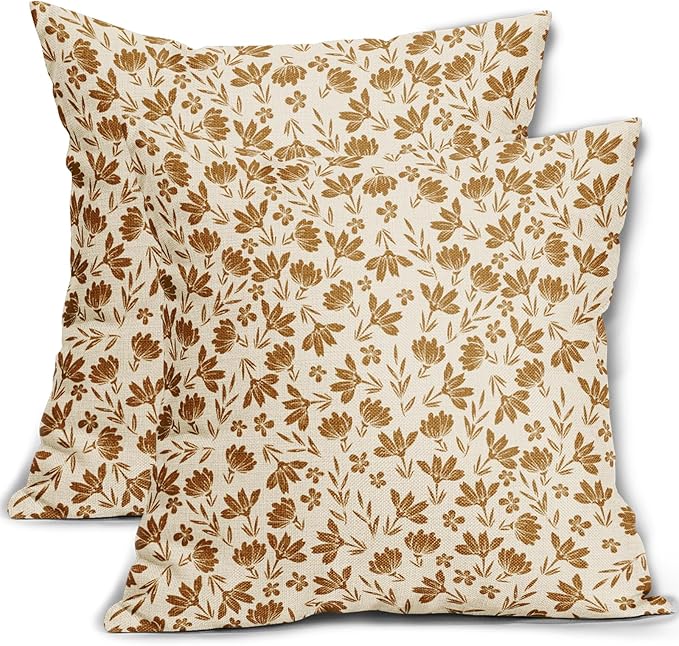 Mustard Yellow Floral Pillow Covers 22x22 Set of 2 Vintage Rustic Old Style Cute Small FlowerPrint Decorative Outdoor Pillowcases Farmhouse Throw Cushion Case Decor for Couch Sofa Bed