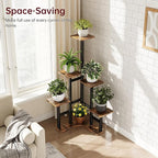 Corner Plant Stand Indoor with Grow Lights, 6 Tiered Corner Plant Shelf Flower Stand for Multiple Plants, Plant Shelves Organizer Rack for Living Room, Balcony, Patio, Square Rustic Brown