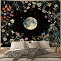 Apdidl Moon Floral Ceiling Tapestry for Bedroom Decor, Boho Flower Plant Garden Aesthetic Tapestries Wall Hanging, Black Nature Butterfly Wall Covering for Dorm Living Room (51"X60")