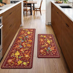 GENIMO Kitchen Mats for Floor 2PCS, Cushioned Kitchen Rugs Non Slip Washable, Farmhouse Anti Fatigue Mat Waterproof, Comfort Standing Mat Rug for Office, Home, Laundry, 17.3"x59"+17.3"x30", Red