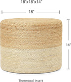 REDEARTH · Cylindrical Pouf Foot Stool Ottoman - Jute Braided Pouffe Poof Accent Sitting Footrest for Living Room, Bedroom, Nursery, Patio, Lounge & Other Rooms (Natural Ivory, 18"X18"X14")