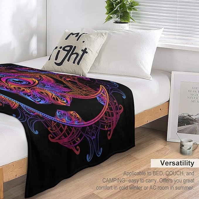 Boho Chic Throw Blanket Crescent Moon and Sun with Elements of The Mandala Pattern Blanket for Sofa Bed Couch Chair Or Dorm 70"x80"