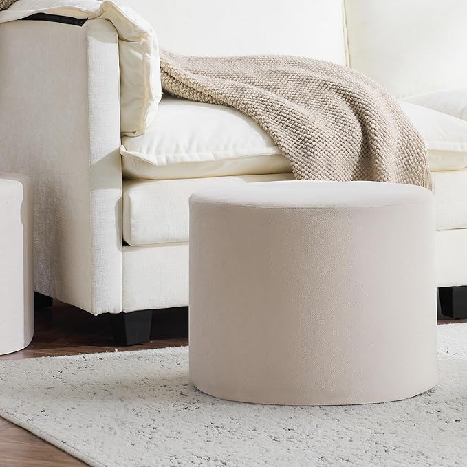 Bezseller Soft Boucle Pouf Ottoman, Comfortable Foot Rest, Full Foam Filling Footstool for Living Room, Bedroom, Lightweight Comfort and Charm Floor Poof Seating Perfect to Rest Your Feet, Beige