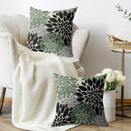Black Sage Green Pillow Covers 18X18 Inch Set of 2, Spring Summer Floral Dahlia Flower Cream Decorative Throw Pillow Covers Outdoor Modern Farmhouse Cushion Case for Home Couch Sofa Bed Decor