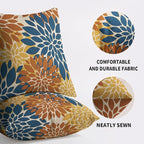 Blue Orange Yellow Pillow Covers 22X22 Inch Set of 2, Modern Dahlia Floral Print Decorative Throw Pillow Covers Outdoor Farmhouse Cushion Case for Home Couch Sofa Bed Decoration