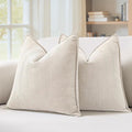 MIULEE Pack of 2 Cream Beige Decorative Pillow Covers 24x24 Inch Soft Chenille Couch Throw Pillows Farmhouse Cushion Covers Euro Shams with Elegant Design for Sofa Bedroom Living Room Spring Decor