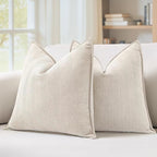 MIULEE Pack of 2 Cream Beige Decorative Pillow Covers 24x24 Inch Soft Chenille Couch Throw Pillows Farmhouse Cushion Covers Euro Shams with Elegant Design for Sofa Bedroom Living Room Spring Decor