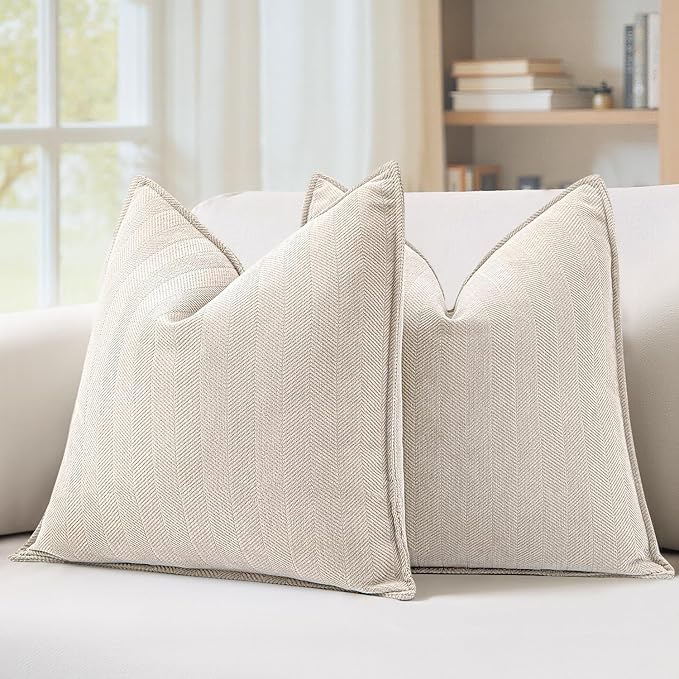 MIULEE Pack of 2 Cream Beige Decorative Pillow Covers 24x24 Inch Soft Chenille Couch Throw Pillows Farmhouse Cushion Covers Euro Shams with Elegant Design for Sofa Bedroom Living Room Spring Decor