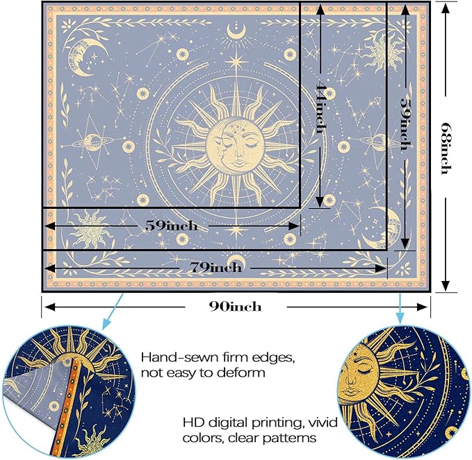 Spenlife Sun and Moon Celestial Tapestry Cosmic Tapestry for Bedroom Astral Tapestries Wall Hanging Bedroom Living Room Wall Art and Home Decor 70x90