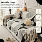 Boho Chenille Couch Cover with Tassels, Bohemian Sofa Cover for 1 Cushion Couch, Armchair, Chair, 1 Seater (71" x 91", Black)