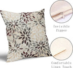 Burgundy Red Dahlia Throw Pillow Covers 18x18 Inch Rustic Rust Geometric Flower Decorative Square Pillow Cases Beige Tan Gray Floral Cushion Covers Farmhouse Home Decor For Sofa Couch Outdoor Set of 2
