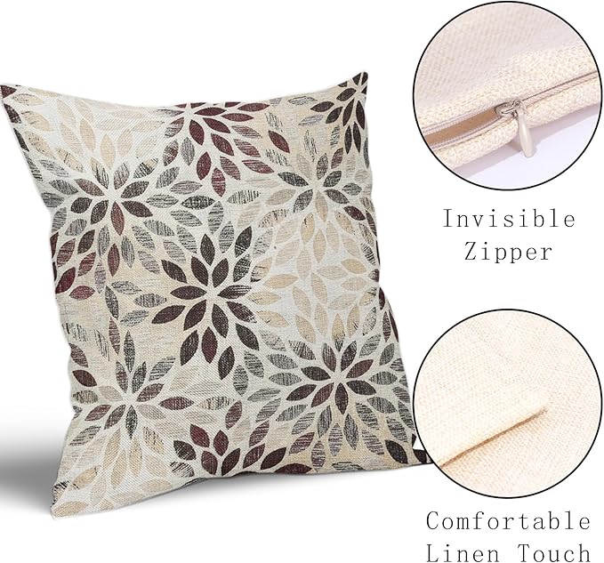 Burgundy Red Dahlia Throw Pillow Covers 20x20 Inch Rustic Rust Geometric Flower Decorative Square Pillow Cases Beige Tan Gray Floral Cushion Covers Farmhouse Home Decor For Sofa Couch Outdoor Set of 2