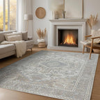 Machine Washable Rugs 8x10 Area Rugs for Living Room,Ultra Soft Low Pile Retro Rugs for Bedroom,Dining Room,Large Non Slip Carpet Vintage Distressed Accent Rug for Farmhouse Office Home Decor