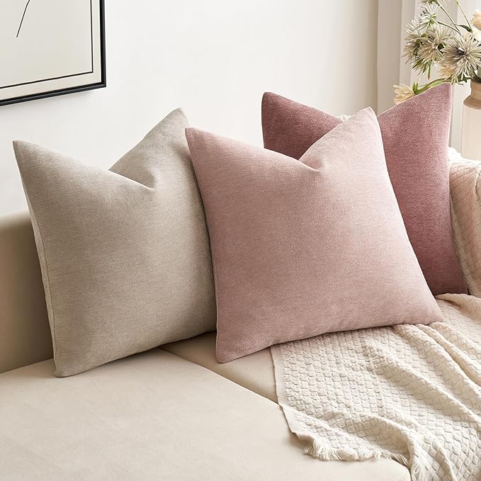 MIULEE Pack of 2 Blush Pink Decorative Pillow Covers 20x20 Inch Soft Chenille Couch Spring Throw Pillows Farmhouse Cushion Covers for Valentine's Day Home Decor Sofa Bedroom Living Room