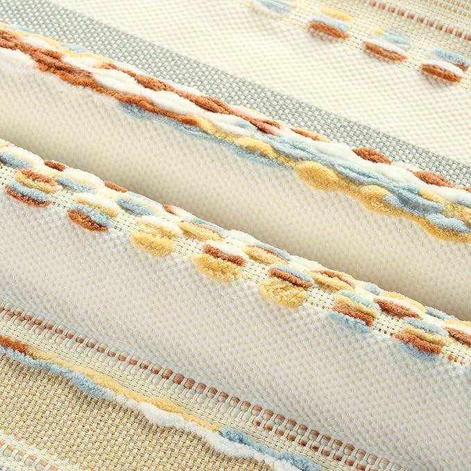 FUTEI Rust Blue Yellow Decorative Throw Pillow Covers 20x20 Inch Set of 2, Soft Tufted Striped Textured Accent Cushion Case,Boho Pillows for Couch Decor