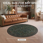 GENIMO Washable 5ft Circle Rug, Vintage Dark Green Floral Round Carpet with Non-Slip Rubber Backing, Soft Area Rug for Living Room, Bedroom, Kitchen, Nursery, Dark Green