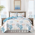 HORIMOTE HOME Coastal Quilt Bedding Set King Size, Reversible Summer Beach Quilt Lightweight Ocean Nautical Comforter Tropical Bedspread Coverlet with 2 Pillow Shams for All Seasons (106"x96")