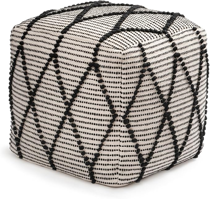 Anji Mountain Pouf Ottoman Foot Rest, Handmade Ottoman Pouf, Comfortable Foot Stool, Decorative Floor Seating for Living Room Decor, Bedroom & Home Décor Accent - Black/White