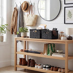 StorageWorks Wicker Basket with Handle, Wicker Storage Baskets for Organizing, Decorative Storage Baskets for Shelves, Paper Rope, Black, 2-Pack