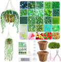 Wurosi 4074 Pcs Green Glass Beaded Plant Kit with Rattan Basket, Forever Plant Beaded Making Kit with Hanging Chain and Manual, Green Crystal Leaf Beads for Jewelry Making Beaded Plants