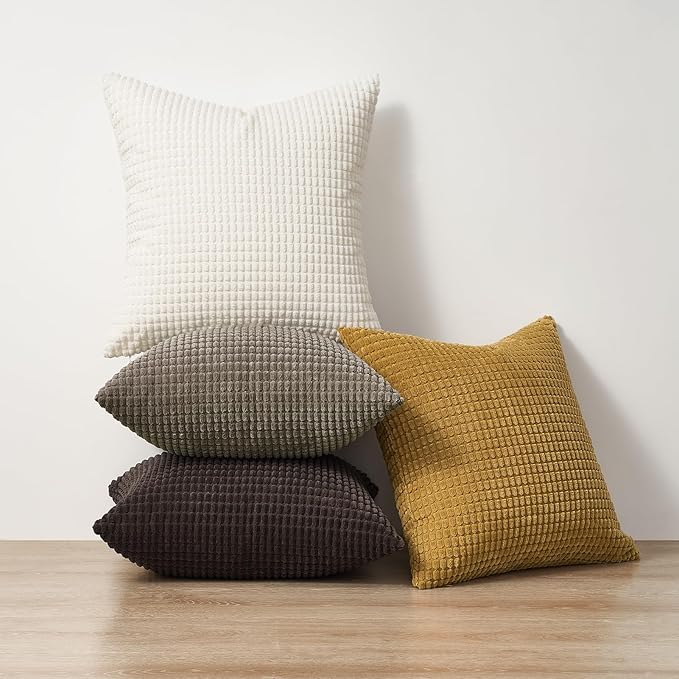Topfinel 4 Packs Brown Decorative Throw Pillow Covers 18x18 Inch for Living Room Couch Bed, Modern Rustic Modern Home Decor, Soft Corduroy Small Bulge Accent Square Cushion Case 45x45 cm(Rust,Orange)