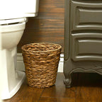Household Essentials Wicker Waste Basket, Woven Leaf Basket with Wire Frame, Trash Bin or Storage Basket for Bedroom, Bathroom, Office and More