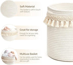 Mkono Macrame Decorative Cotton Rope Basket Boho Nursery Decor Cute Woven Tassel Closet Storage Bins Organizer for Baby Toys,Diaper, Blankets,Magazine,Potted Plants Cover,Living Room,Bedroom, 15"x14"