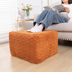 Fluffy Square Ottoman Pouf with All-in-One Foam Filling 20 x 14 Inches Furry Ottoman Foot Rest Foot Stool for Living Room or Bedroom (Orange)