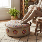 Modern Round Floor Cushion Cover Flower Room Décor Boho Furniture Round Floor Pillow Pouf Footstool Boho Chic Siting Area Stool Cushion Case Luxury Kids Room Décor Cotton 24x8 Unstuffed