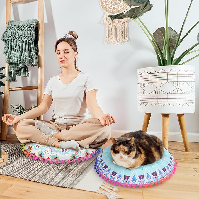 Ganeen 12 Pcs Floor Cushions for Classroom 16'' Boho Kids Seating Pillow Flexible Floor Cushions Meditation Pillows for Toddler Sitting Home School Classroom Kindergarten Daycare Nursery(Round)